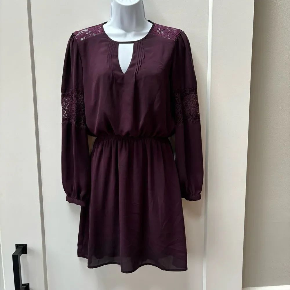 Express long sleeve w lace purple cinch waist dress woman’s size S